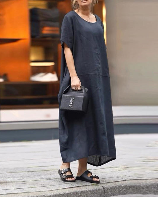 Simple solid color round neck comfortable casual dress 202466 casual dresses cotton and linen spring summer