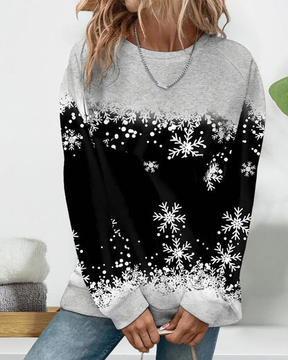 Snowflake print contrast color casual sweatshirt 2024 f/w christmas sweatshirts