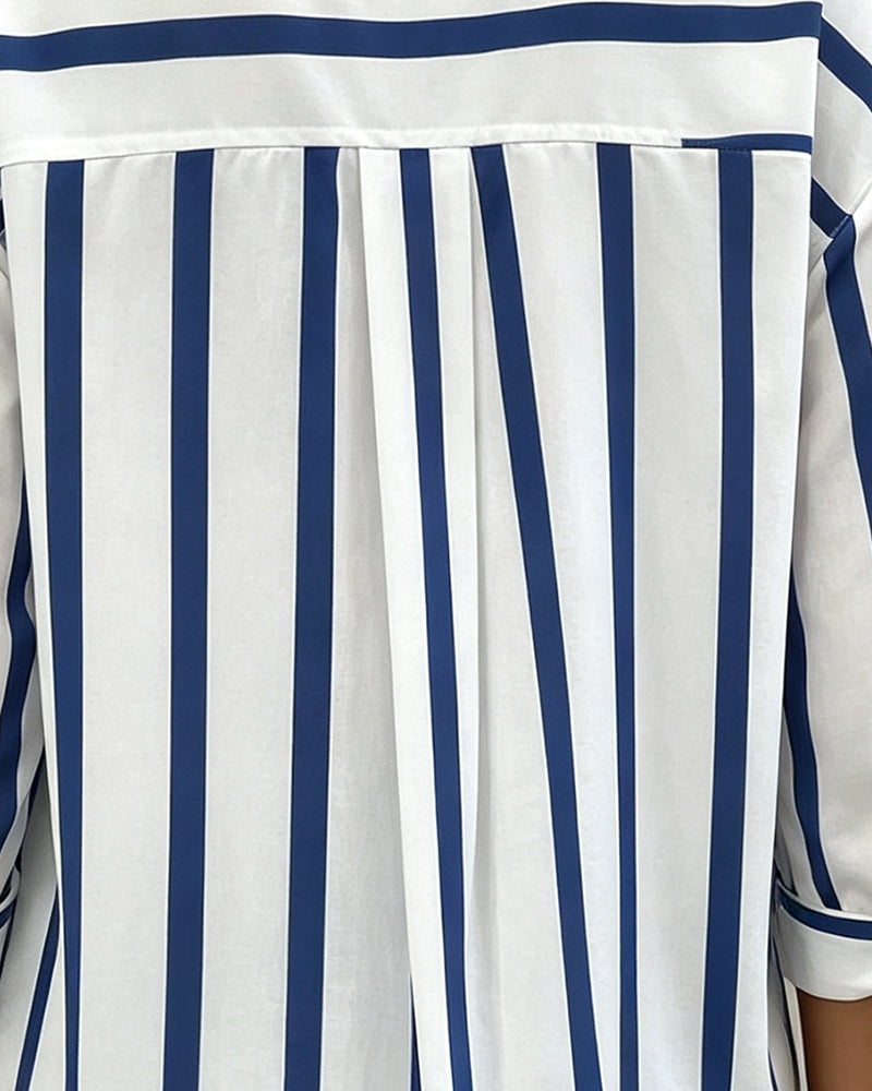 Lapel Striped Button-Down Blouse blouses & shirts spring summer