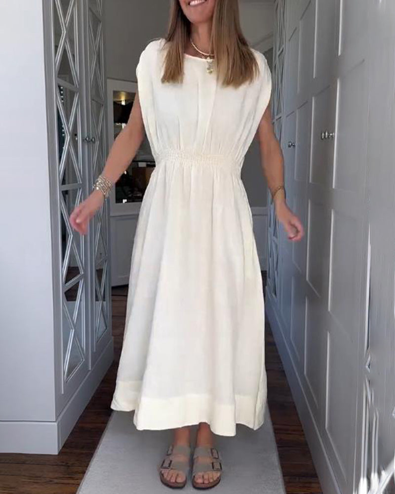Elegant Solid Color Waisted Dress