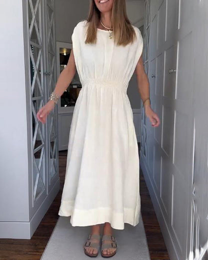 Elegant Solid Color Waisted Dress