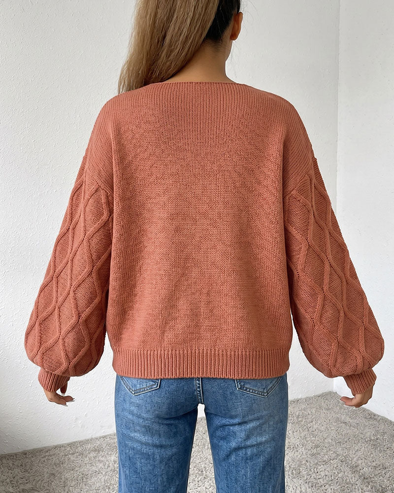 Lantern Sleeve Argyle Fashion Knit Pullover 2024 f/w pullovers