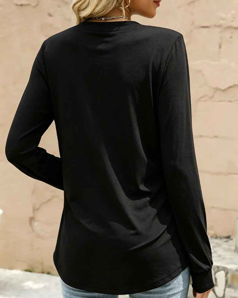 V-Neck Button Long Sleeve Solid Top 2024 f/w tops