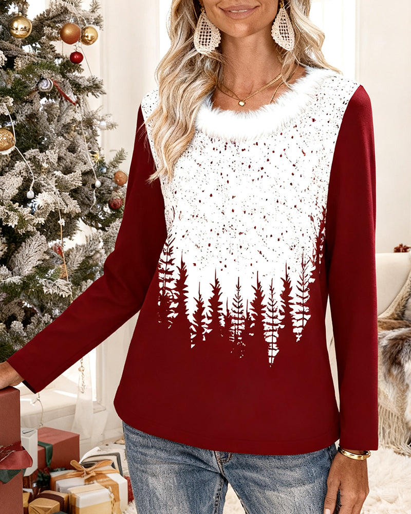 Christmas Tree Print Paneled Top