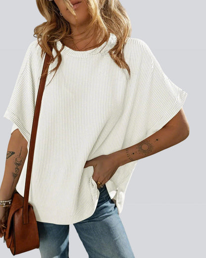 T-Shirt Ribbed Batwing Sleeve Loose