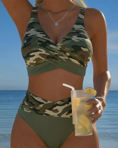 Crisscross Design Camo Print Bikini
