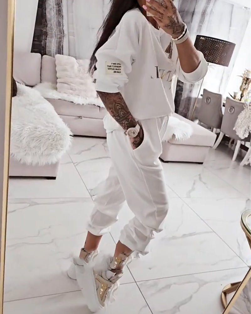 Sporty Casual Printed Two-Piece Set