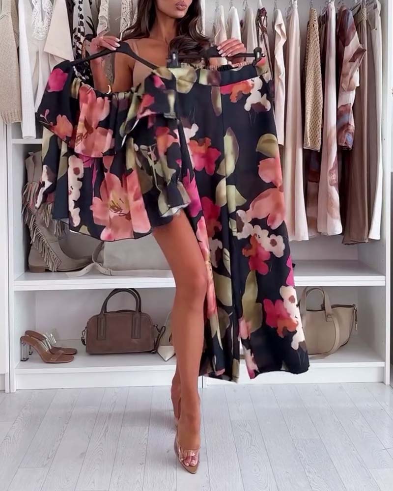 Off-Shoulder Printed Casual Suit