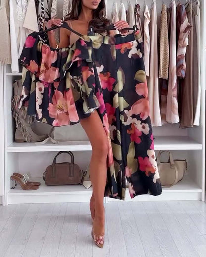 Off-Shoulder Printed Casual Suit