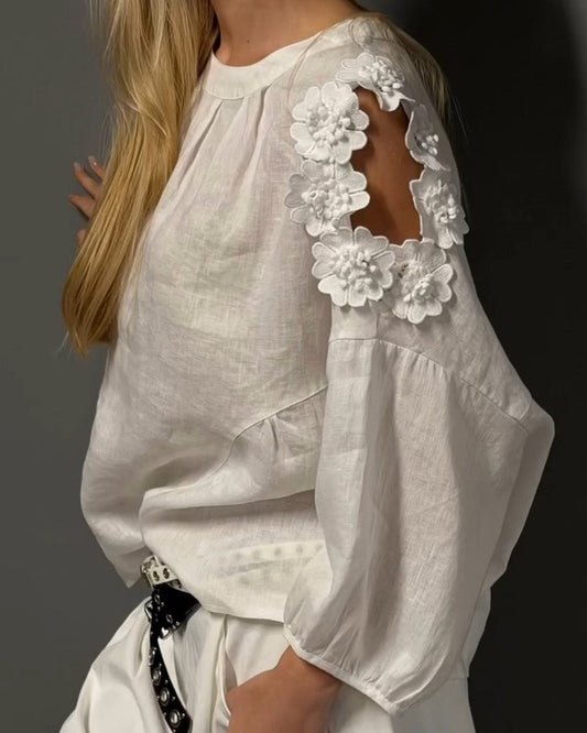 Crewneck Cut-Out Off-Shoulder 3D Floral Blouses blouses & shirts spring summer