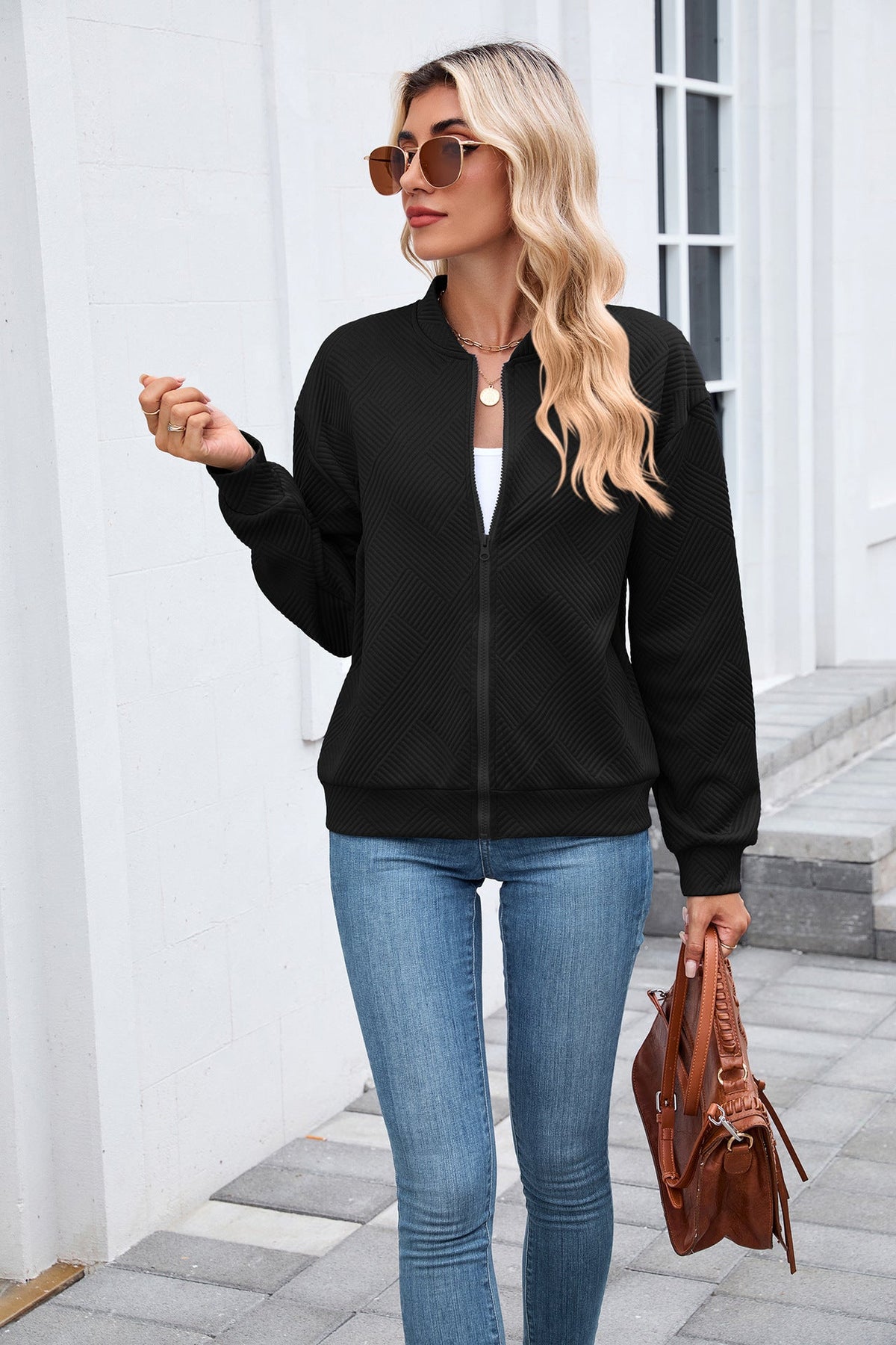 Solid Baseball Neck Long Sleeve Coat 2025 f/w coats spring