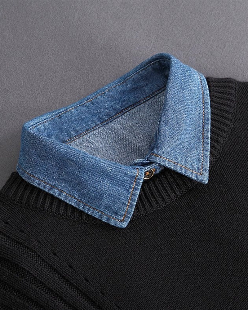 Classic Edgy Denim False Collar