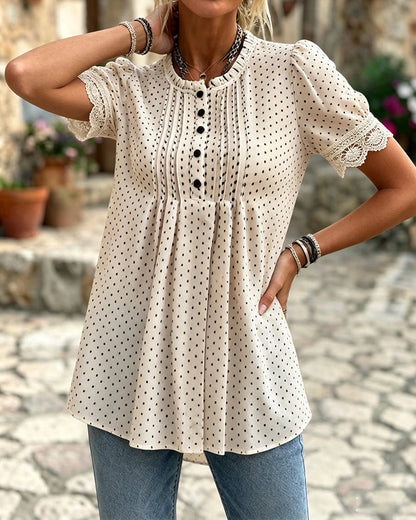 Bubble Sleeve Polka Dot Blouse