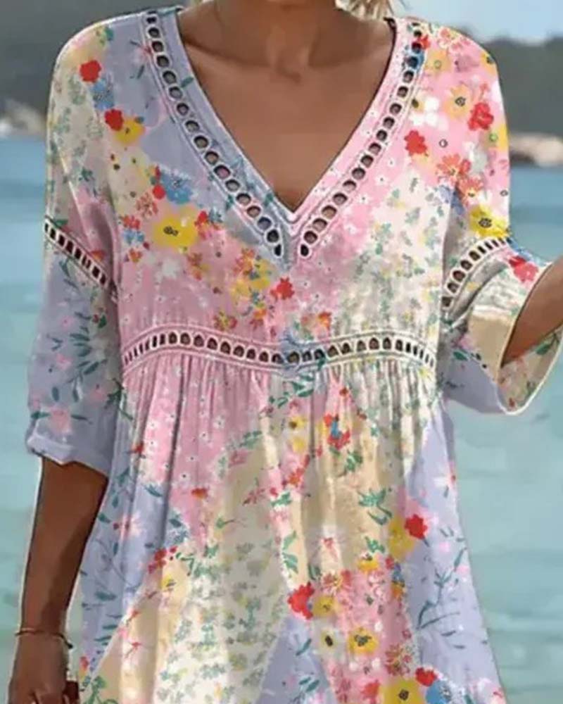 V-Neck Floral Resort Dress