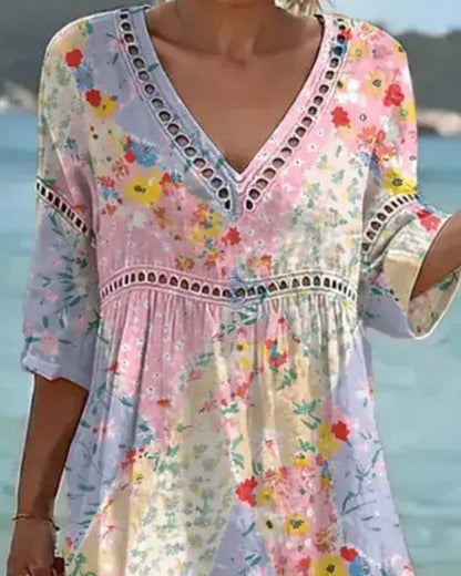V-Neck Floral Resort Dress