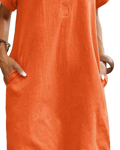 Lapel Button Split Short Sleeve Casual Dress