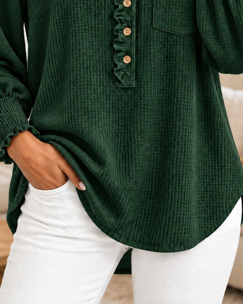 Ruffled Buttoned Lantern Sleeve Blouse 2025 f/w blouses & shirts spring
