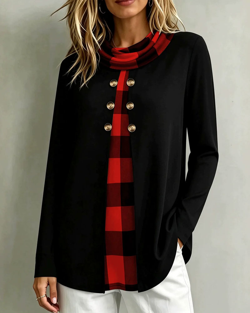 Plaid 2 In 1 Long-Sleeved Top 2025 f/w blouses & shirts spring
