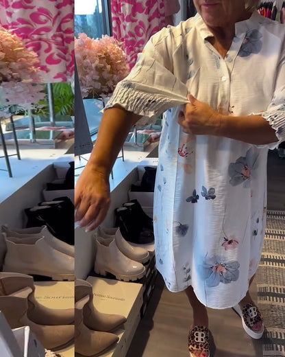 Stand Collar Lotus Short Sleeve Dress