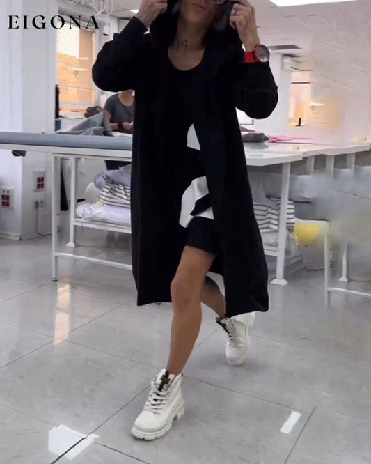 Solid color hooded long coat Black 2023 f/w 23BF clothes jackets & coats spring Tops/Blouses