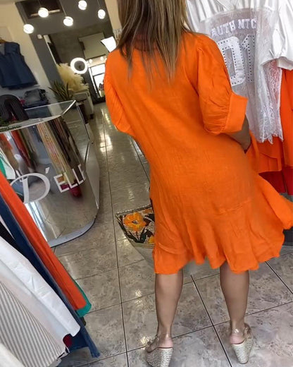 Abito casual a trapezio con maniche corte e revers