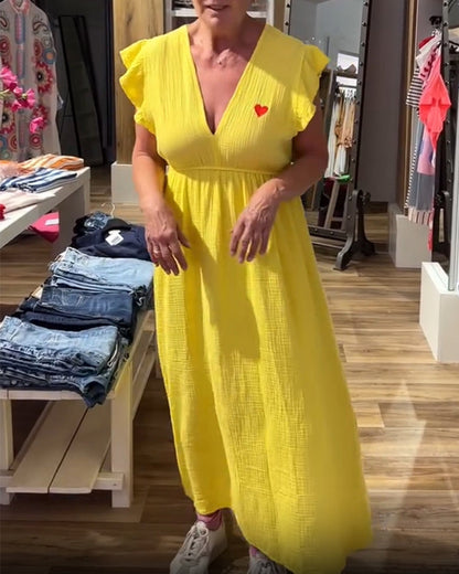 V-neck Ruffle Sleeves A-line Dress