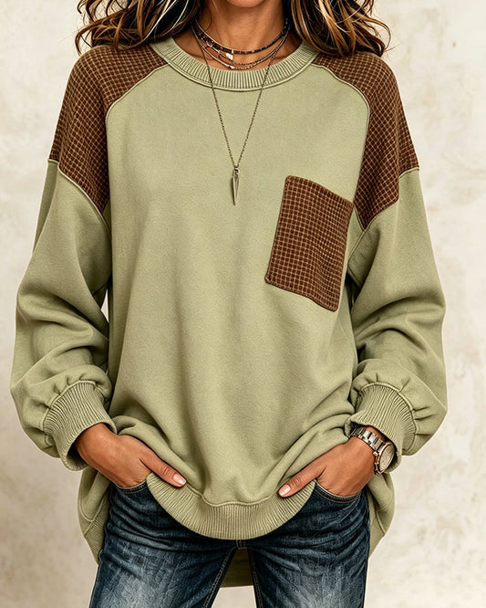 Round Neck Contrast Casual Sweatshirt 2024f/w spring sweatshirts