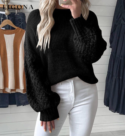 Black Cable Knit Sleeve Drop Shoulder Sweater clothes Sweater sweaters Sweatshirt