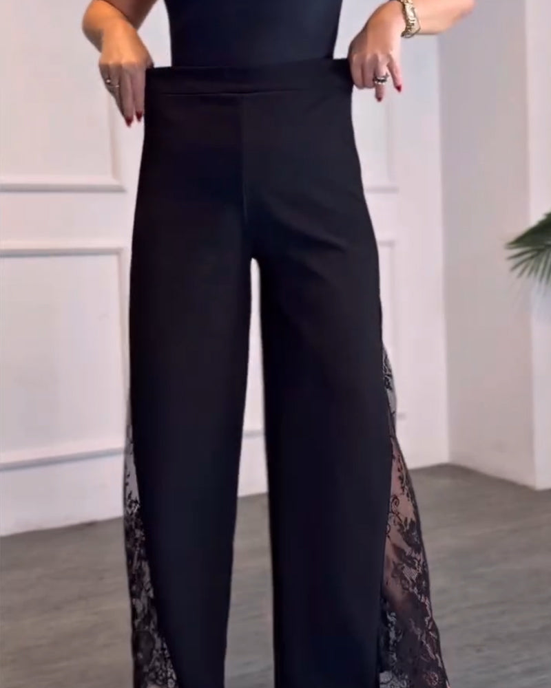Lace Patchwork Wide-Leg Pants