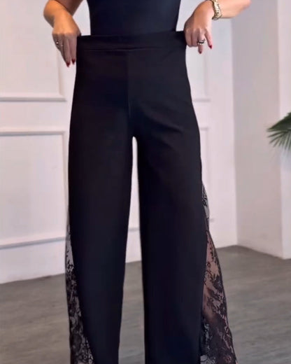 Lace Patchwork Wide-Leg Pants