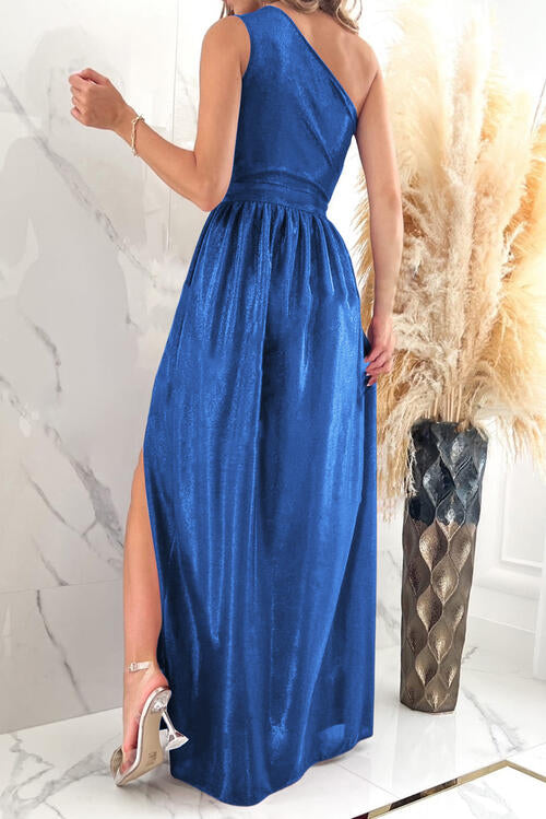 One Shoulder Elegant Slit Ruched Evening Maxi Dress clothes dress dresses evening dress evening dresses formal dress maxi dress maxi dresses Ship From Overseas SYNZ