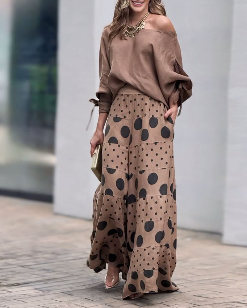 Polka dot print one-shoulder two-piece suit 202466 spring summer two-piece sets