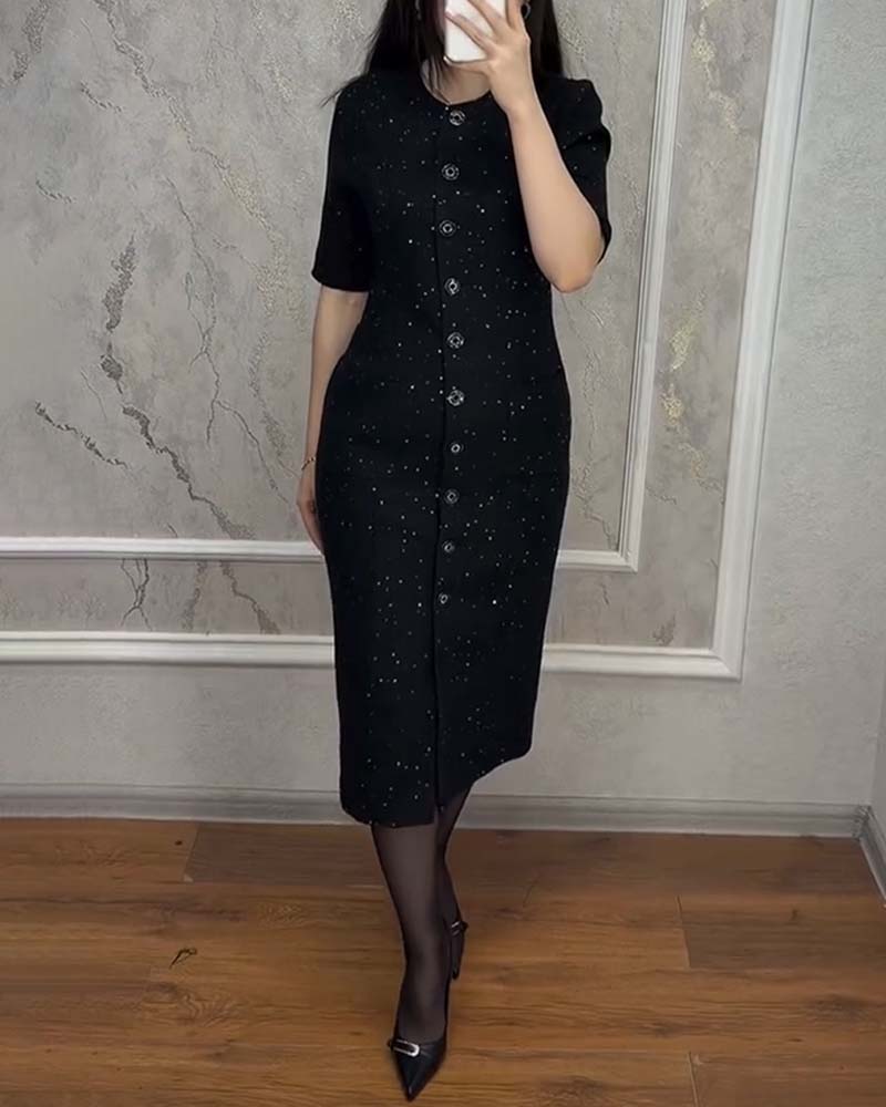 Elegant Slim-Fit Buttoned Pockets Dress