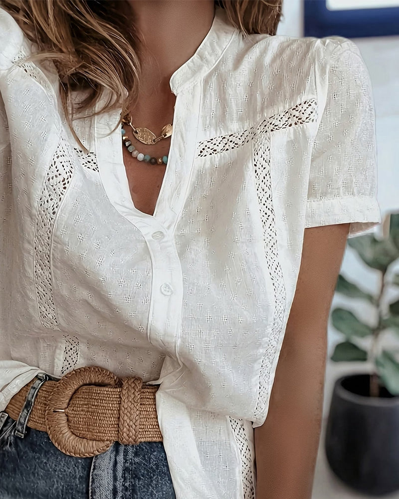 V-Neck Hollow Out Blouse