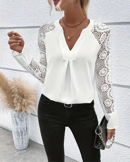 Elegant solid color long sleeve lace blouse 2024 f/w blouses & shirts spring