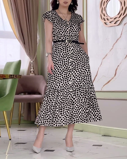 Small polka dot print dress with ruffle sleeves 202466 casual dresses summer