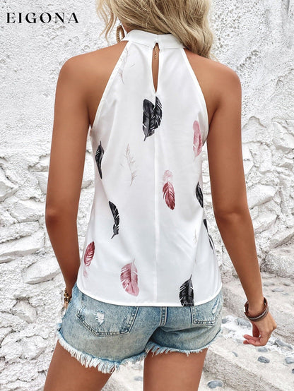 Feather Print Grecian Neck Tank clothes O&H Ship From Overseas Shipping Delay 09/30/2023 - 10/04/2023 shirt shirts short sleeve trend