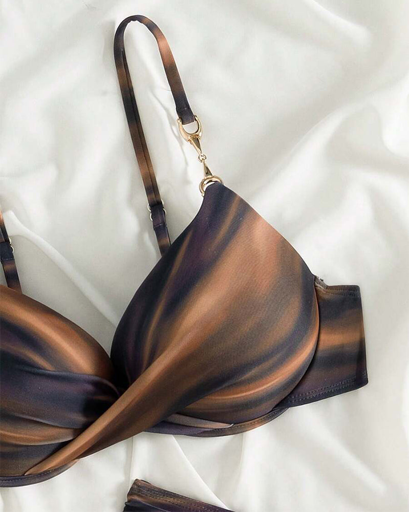 Retro Gradient Pleated Sexy Bikini