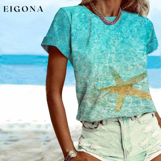 Gradient Print Beach T-Shirt Blue best Best Sellings clothes Plus Size Sale tops Topseller