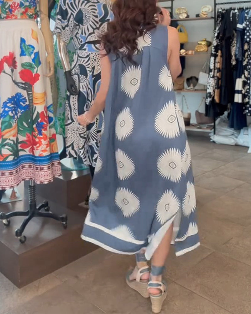 Sunflower Print Sleeveless Dress