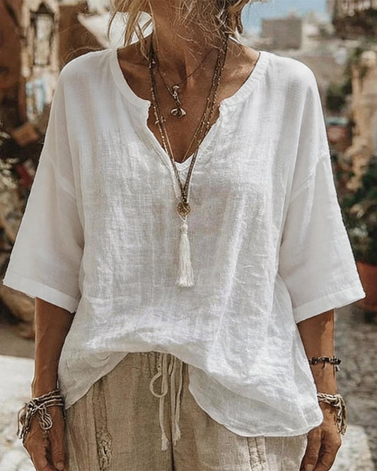 V-Neck Half Sleeve Solid Top blouses & shirts spring summer