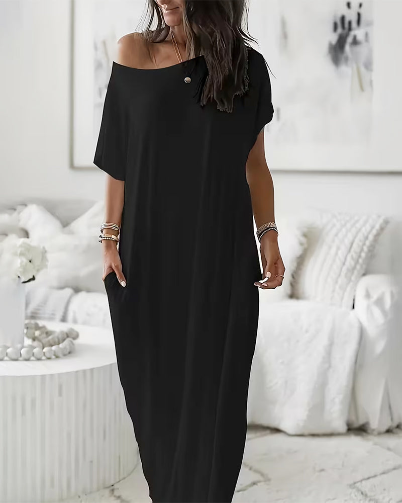 Solid-Color Long Casual Dress