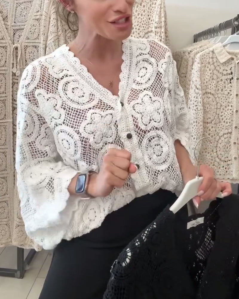 Hollow Solid Color Long Sleeve Coat