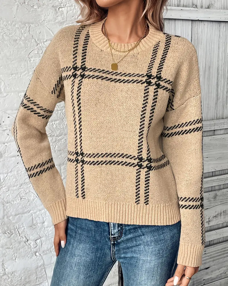 Langärmliger karierter Pullover