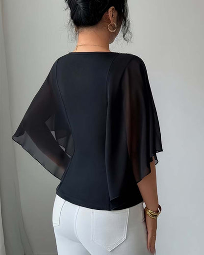 Batwing Sleeve Fake Two-Piece Blouse
