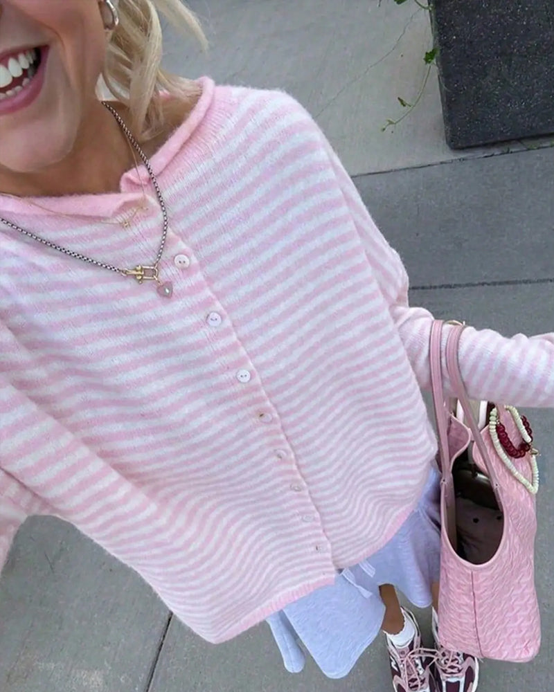 Crew Neck Button Front Striped Pullover 2024 f/w pullover