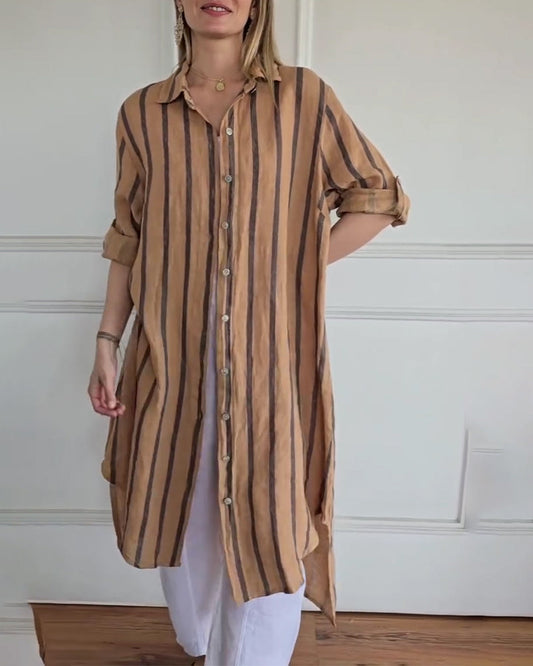 Casual Spread Collar Button Front Striped Dress