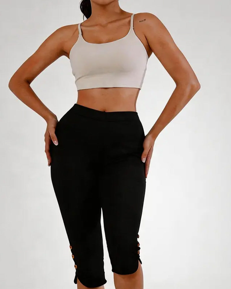 Solid Color Slim-Fit Cropped Leggings