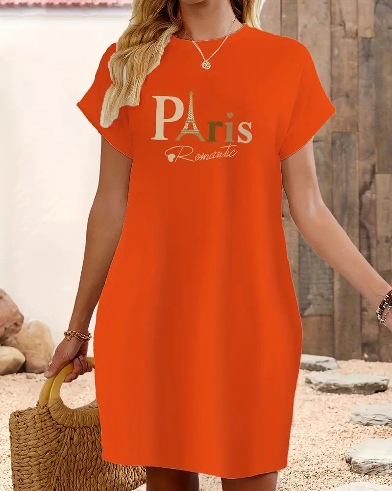 Short-Sleeved Casual Letter Print Dress
