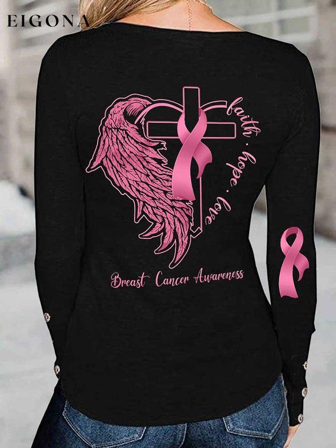 Breast Cancer Awareness Faith Hope Love Print T-shirt fall sale